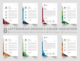 Multipurpose corporate businesses 8 templates with a4 size. stationery item modern letterhead. green, blue, red, and yellow with four color variations.
