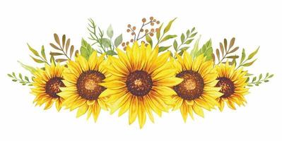 Watercolor Sunflower Frame, Sunflower arrangent, Suflower Composition vector