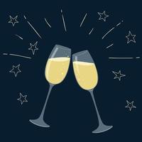 two champagne glasses, background, vector illustration. Cartoon style.