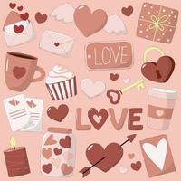 Vector Set of vector objects for Valentine's Day. Sticker cartoon style. Vector image