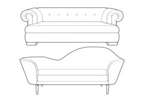 Set off sofa or couch line art illustrator. Outline furniture for living room. Vector illustration.