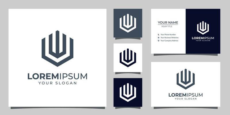 Monogram letter U and W logo with business card template