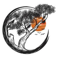 bonsai árbol naturaleza japonés vector