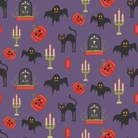 Seamless Halloween pattern with black cats and ghosts. vector illustration