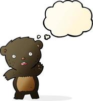 cartoon waving black bear cub with thought bubble vector