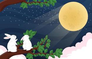 Mid Autumn Background with Rabbits under the Moonlight vector