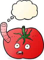 cartoon tomato with worm with thought bubble vector