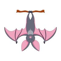 Cute cartoon hanging bat illustration. Isolated on white background. vector