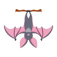 Cute cartoon hanging bat illustration. Isolated on white background. vector