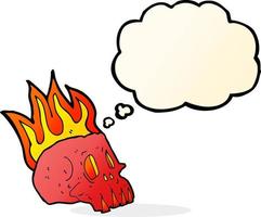 cartoon flaming skull with thought bubble vector