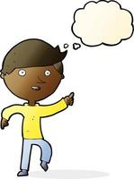 cartoon happy pointing with thought bubble vector