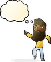 cartoon bearded man pointing the way with thought bubble vector