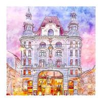 Lugeck Vienna Austria Watercolor sketch hand drawn illustration vector