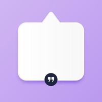 3D speech bubble with quotes icons on a purple background. Minimal blank 3d chat boxes sign. 3d and shadow vector illustration.