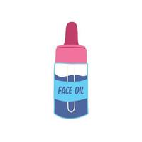 Face oil in glass bottle with dropper or pipette, flat vector illustration isolated on white background. Skin care cosmetics product. Moisturizing serum or cleanser in flask.