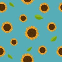 Vector Sunflower isolated on blue background. Hand drawn flat Sunflower illustration. Summer flower clipart. Wildflower poster