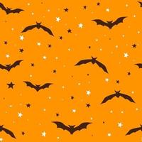 Halloween cute bat seamless pattern, holiday kids design. Silhouette decorated with stars, simple. Vector illustration