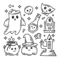 Hand drawn collection of halloween icon and character vector