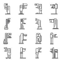 los iconos de la máquina de mamografía establecen el vector de contorno. analizando mama