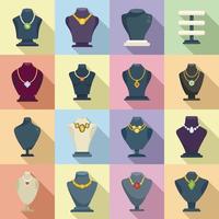 Jewelry dummy icons set flat vector. Bust chain vector