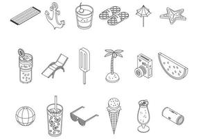Summer party icons set vector outline