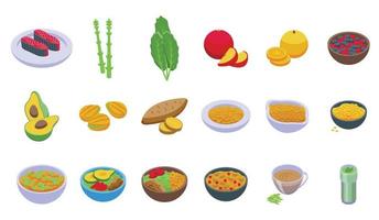 Ayurvedic diet icons set isometric vector. Food eating vector