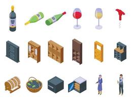 Wine cellar icons set isometric vector. Keg barrel vector