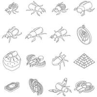 Scarab beetle icons set vector outline