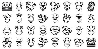 Radish icons set outline vector. Slice agriculture vector