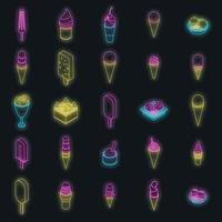 Ice cream icons set vector neon