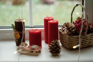 Red beeswax candle photo