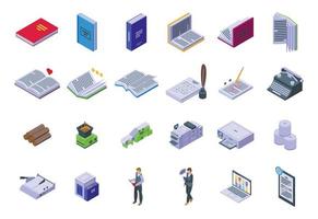 Book publication icons set isometric vector. School library vector