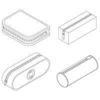 Pencil case icons set vector outline