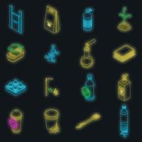 Biodegradable plastic icons set vector neon