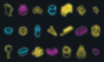 Baby items icons set vector neon