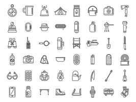 Equipment for hike icons set outline vector. Hiker backpack vector