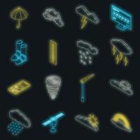 Cloudy weather icons set vector neon