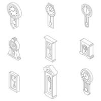 Pendulum clock icons set vector outline