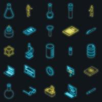 Chemical laboratory experiment icons set vector neon