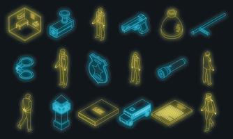 Prison icons set vector neon