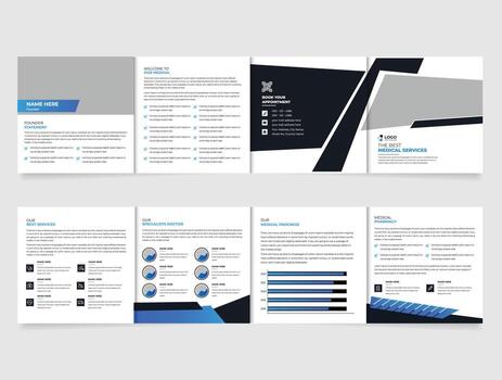 Square fourfold business brochure template design with Clean, minimal and modern shapes vector