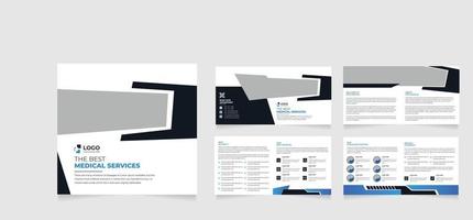 8 Pages Square Medical brochure template presentation, bifold square brochure design vector