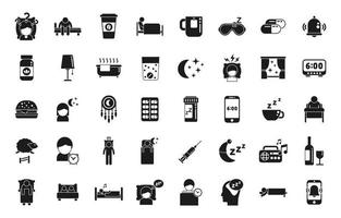 los iconos de problemas de sueño establecen un vector simple. antifaz para dormir