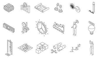 Problem solving icons set vector outline