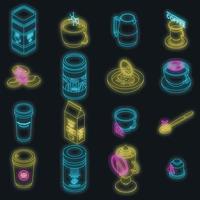 Decaffeinated coffee icons set vector neon