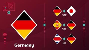 Calendario de partidos de la selección nacional de Alemania en la fase final del campeonato mundial de fútbol de 2022. ilustración vectorial de los partidos de fútbol mundial 2022. vector