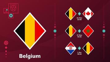 Calendario de partidos de la selección de Bélgica en la fase final del campeonato mundial de fútbol de 2022. ilustración vectorial de los partidos de fútbol mundial 2022. vector