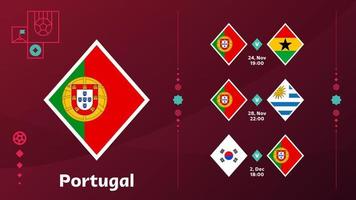 la selección de portugal programa los partidos de la fase final del campeonato mundial de fútbol de 2022. ilustración vectorial de los partidos de fútbol mundial 2022. vector