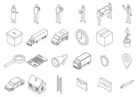 Relocation icons set vector outline