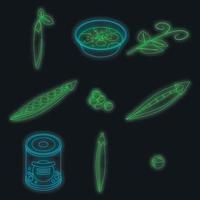 guisantes, iconos, conjunto, vector, neón vector